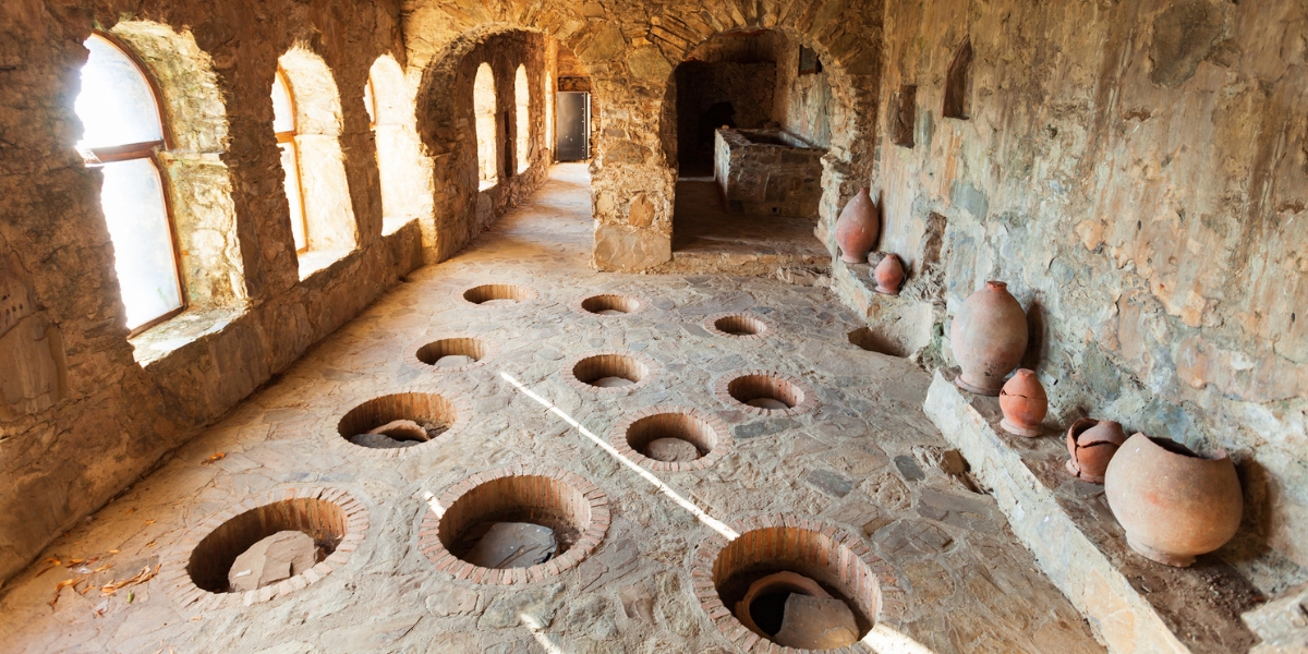 Traditional Georgian qvevri clay vessels used in ancient winemaking